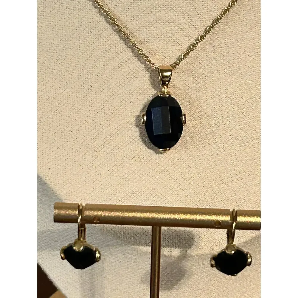 Blue Montana Crystal Pendant Necklace & Matching Earrings Jewelry Set NWOT